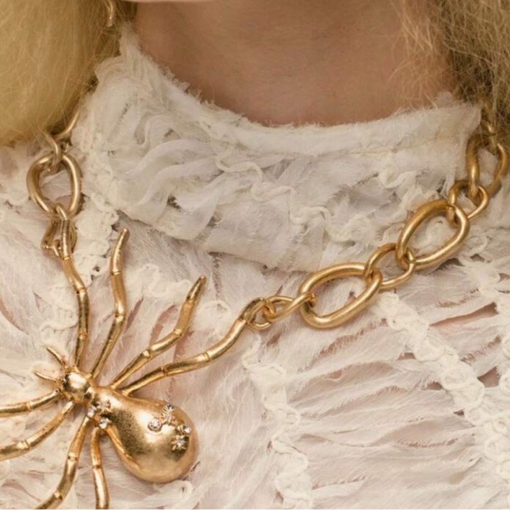 Zara Golden Bejeweled Spider Necklace Special Collection Statement bloggers fav